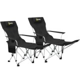 Outsunny Set de 2 Scaune de Camping Pliabile cu Suport pentru Picioare Detașabil, 82x100x88 cm, Negru | Aosom Romania