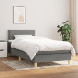 Cumpara ieftin Pat box spring cu saltea, gri &icirc;nchis, 100x200 cm, textil