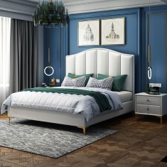 Pat Musset 160x190 cm Tapitat Catifea Nuanta Crem Somiera Inclusa (cod 6607)