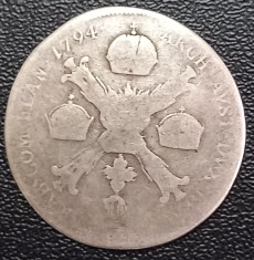 (A119) MONEDA DIN ARGINT OLANDA AUSTRIACA / BELGIA - 1/4 THALER / KRONENTHALER / COURONNE 1794 A, IMPARATUL FRANCISC II