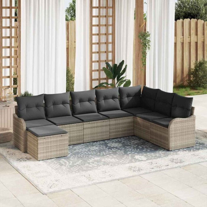vidaXL Set de canapele pentru grădină 8 pcs Gri deschis Rattan poli 3354491