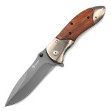 Cumpara ieftin Cutit de supravieturie pliabil Foxter, 22 cm, otel inoxidabil si lemn, clema de agatare
