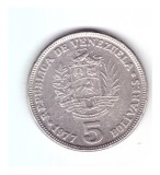 Moneda Venezuela 5 bolivares 1977, stare relativ buna, curata