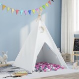 VidaXL Cort Teepee pentru Copii cu Geantă Peach &amp; Bile de Joacă Albă