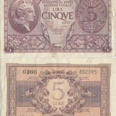 1944 ( 23 XI ) , 5 lire ( P-31b ) - Italia