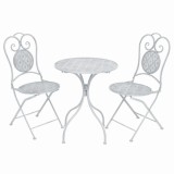 Set mobilier de bistro, 3 piese, alb cenusiu, otel GartenMobel Dekor, vidaXL