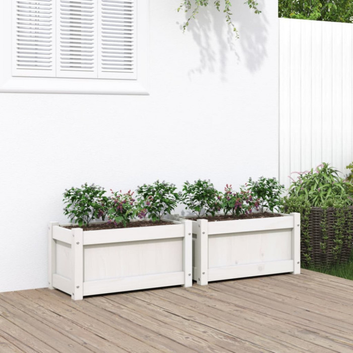 Jardiniere de gradina, 2 buc., alb, lemn masiv de pin GartenMobel Dekor
