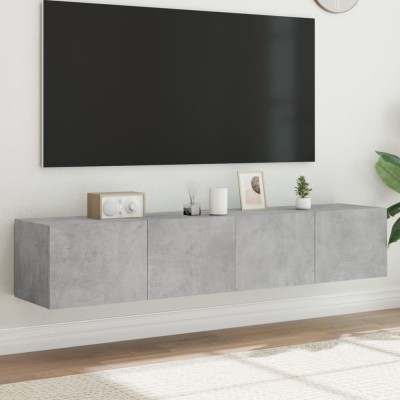vidaXL Comode TV de perete cu lumini LED 2 buc. gri beton 80x35x31 cm 837288 foto