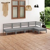 Cumpara ieftin Set mobilier de grădină, 5 piese, gri, lemn masiv de pin