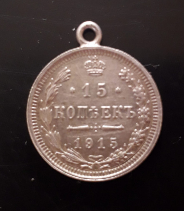 HST Monedă argint 15 copeici 1915 transformată &icirc;n medalion