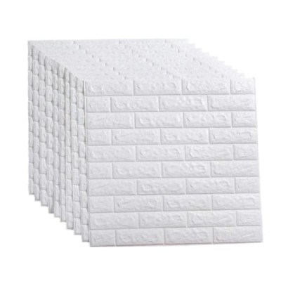 Set 10 x Tapet 3D autocolant FOXMAG24, 77x70 cm, model caramida in relief, alb, rezistent la apa, usor de curatat foto
