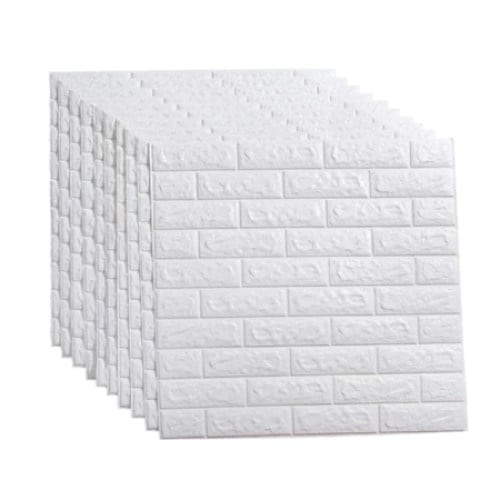 Set 10 x Tapet 3D autocolant FOXMAG24, 77x70 cm, model caramida in relief, alb, rezistent la apa, usor de curatat