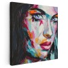 Tablou portret femeie pictura in ulei, roz, albastru 1399 Tablou canvas pe panza CU RAMA 80x80 cm