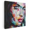 Tablou portret femeie pictura in ulei, roz, albastru 1399 Tablou canvas pe panza CU RAMA 80x80 cm