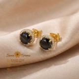 Cercei Noir Eclat cu pietre negre fatetate si contur stralucitor, placati cu aur 18K, 1 cm Brazilia
