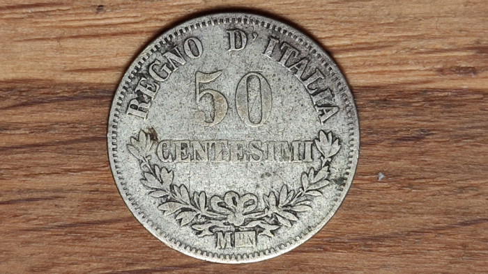 Italia - moneda de colectie argint - 50 centesimi 1867 MBN (Milan) - mai rara.