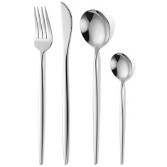 Set 24 tacamuri, stil portughez, 6 linguri, 6 furculite, 6 lingurite, 6 cutite, otel inoxidabil, argintiu