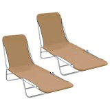 vidaXL Șezlonguri de plajă pliabile, 2 buc., gri taupe, oțel &amp; textil