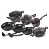 Set oale cu capac, tigai, ustensile pentru gatit, aluminiu, 13 piese, Black Marble Line, Magic Home GartenVIP DiyLine