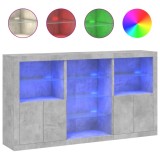 Servanta cu lumini LED, gri beton, 181,5x37x100 cm