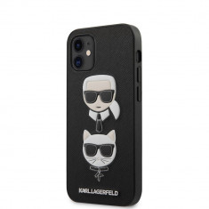 Husa Karl Lagerfeld pentru iPhone 12 Mini 5.4&amp;quot;, Saffiano Ikonik Karl/Choupette Head Collection, Negru foto