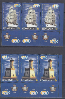 ROMANIA 2009 LP 1853 d 100 ANI PORTUL CONSTANTA STRAIF 3 SERII CU TABS MNH foto