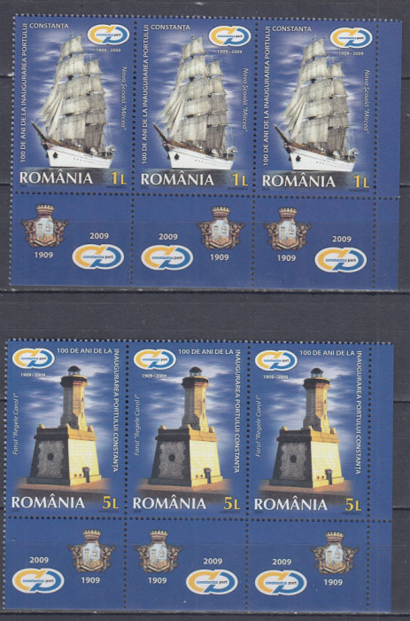 ROMANIA 2009 LP 1853 d 100 ANI PORTUL CONSTANTA STRAIF 3 SERII CU TABS MNH