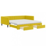 Cumpara ieftin Pat de zi cu extensie si sertare, galben, 100x200 cm, catifea