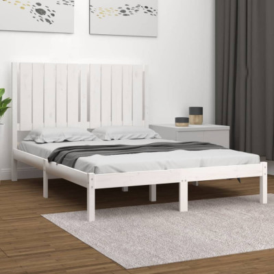 vidaXL Cadru de pat, alb, 120x200 cm, lemn masiv de pin foto