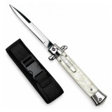 Cumpara ieftin Cuțit cu lamă tip stiletto automat DEPOX&reg;, m&acirc;ner alb, 27 cm, cu husă inclusa