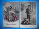 HOPCT 1787 COPII--ROMANTICA-FRANTA-LOT 2 CARTI POSTALE VECHI-CIRCULATE