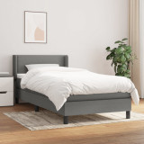Cumpara ieftin Pat box spring cu saltea, gri &icirc;nchis, 100x200 cm, textil