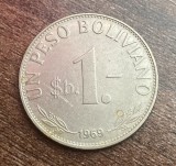C50 - Moneda foarte veche - Bolivia - 1 peso bolivian - 1969, America Centrala si de Sud