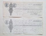 Set 2 polițe pe h&acirc;rtie timbrată &mdash; București 1928 &amp; 1930 &mdash; timbru fiscal Lei 25 / Lei 40, Timbru sec