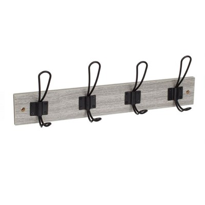 Cuier de perete cu 4 carlige metalice duble, 40 x 7 x 1.2 cm, Gri foto