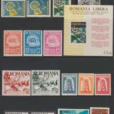 1957-1968 Exil Romania - Lot 16 timbre + 1 colita, rezistenta anticomunista
