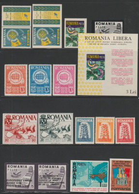 1957-1968 Exil Romania - Lot 16 timbre + 1 colita, rezistenta anticomunista foto