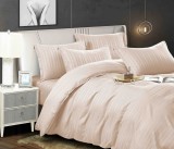 Cumpara ieftin Lenjerie pat dublu cu 6 piese,damasc satinat,cearceaf cu elastic,dungi late,crem-A1404