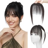Piață de păr 100% Remy, franjă legată manual cu 2 clipuri &ndash; Negru natural #1B