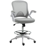 Vinsetto Scaun de birou ergonomic, cu &icirc;nălțime reglabilă, suport picioare, brațe rabatabile, plasă respirabilă, 360&deg; rotativ, gri/alb | Aosom Romania