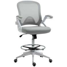 Vinsetto Scaun de birou ergonomic, cu &icirc;nălțime reglabilă, suport picioare, brațe rabatabile, plasă respirabilă, 360&deg; rotativ, gri/alb | Aosom Romania