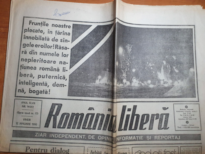 romania libera 12 ianuarie 1990-articole paul niculescu mizil,ana blandiana