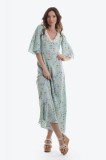 Rochie Lunga Florală Onibon, Decolteu V, Volan Dantelă, M&acirc;necă Fluture, Vascoză, Fabricată &icirc;n Rom&acirc;nia