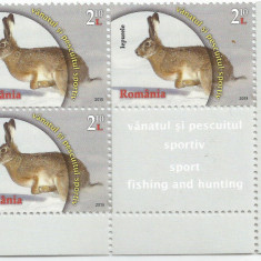 România LP 1987/2013, Vânatul și pescuitul sp. 1, bloc cu vinieta din coală, MNH
