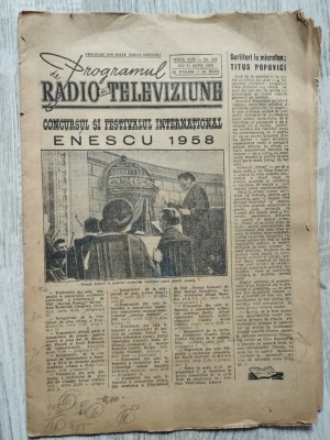 Programul de radio-televiziune - 11 septembrie 1958 - Festivalul George Enescu foto
