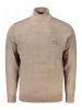 Pulover cu guler inalt, cu mini logo brodat, Regular fit, maro deschis, 2XL, 3XL