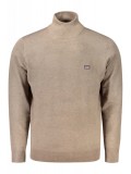 Cumpara ieftin Pulover cu guler inalt, cu mini logo brodat, Regular fit, maro deschis (Marime:, 2XL