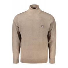 Pulover cu guler inalt, cu mini logo brodat, Regular fit, maro deschis, 2XL