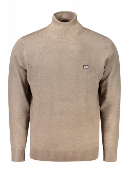Pulover cu guler inalt, cu mini logo brodat, Regular fit, maro deschis, 2XL