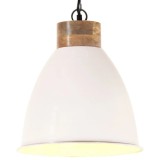 Cumpara ieftin Lampă suspendată industrială, alb, 35 cm, lemn masiv&amp;fier, E27